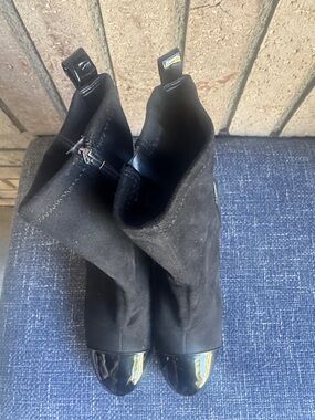 Marc fisher Black Suede Ankle Boots with Patent Toe